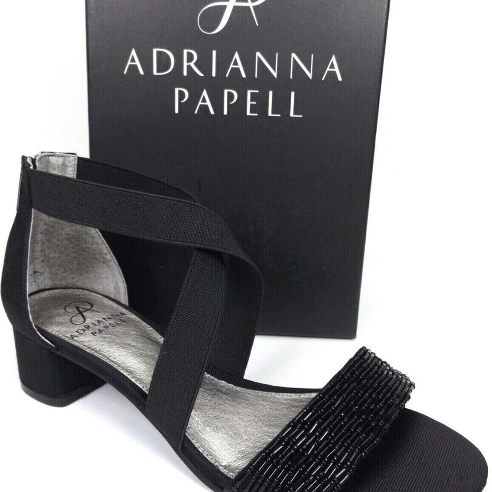 Adrianna Papell Teagan Black Shiny Faille Dress Sandals, Black, Size 9M
